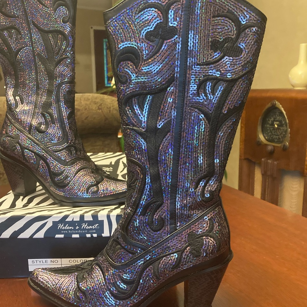 Helen’s Heart Black/ Blue sequins western / cowboy boot size 8 - Picture 3 of 9